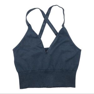 Blue Washed Free People Good Karma Crop #2 M/L